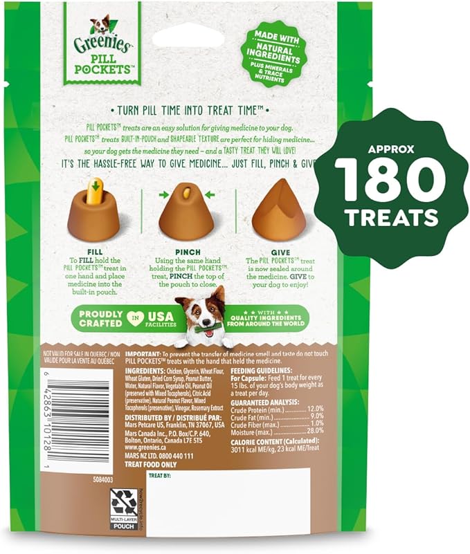 Greenies Pill Pockets for Dogs, Large Size Soft Dog Treats, Peanut Butter Flavor, (6) 7.9 oz. Pouches