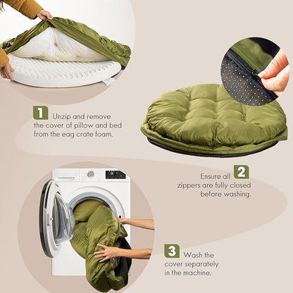 ClevaHome Orthopedic Dog Bed for Large Dogs, 42 inches Dual Layer Water Repellent Round Pet Bed with Washable Cover Nonslip Bottom (Olive Branch)