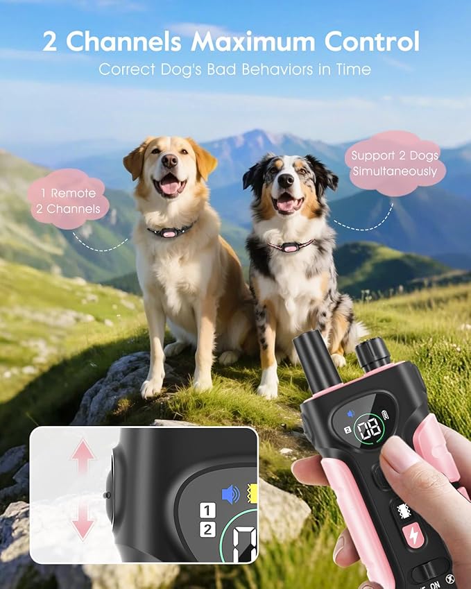 SLOPEHILL Dog Shock Collar,4200FT Dog Training Collar with Remote,IPX8 Waterproof E-Collar with Beep,Vibration,Shock,Flashing Light,No Shock Model,Electric Shock Collar for Dogs,Pink 2PCS