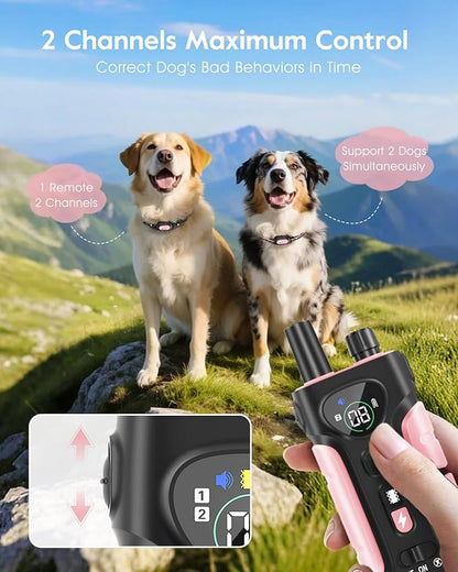 SLOPEHILL Dog Shock Collar,4200FT Dog Training Collar with Remote,IPX8 Waterproof E-Collar with Beep,Vibration,Shock,Flashing Light,No Shock Model,Electric Shock Collar for Dogs,Pink 2PCS