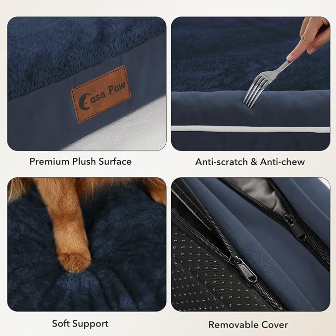 Casa Paw Orthopedic Dog Beds for Large Sized Dogs, Waterproof Egg Crate Foam Medium Dog Couch Beds for Crate 35x22Inch, Washable Pet Beds with Removable Cover and Nonskid Bottom, Navy Blue