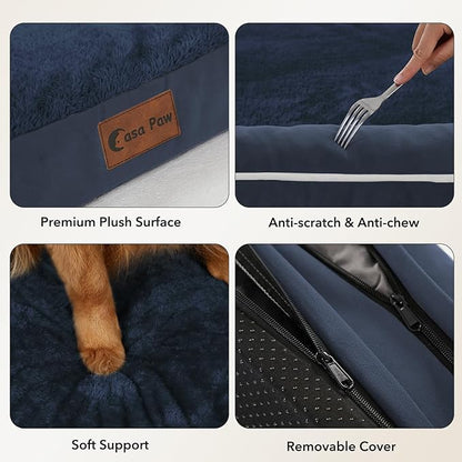 Casa Paw Orthopedic Dog Beds for Extra Large Dogs, Waterproof Egg Crate Foam XL Dog Bed with Sides 41x27Inch, Washable Big Dogs Couch Beds with Removable Cover and Nonskid Bottom, Navy Blue