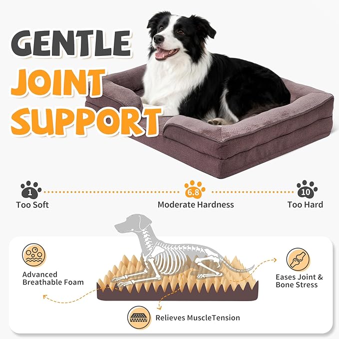 Makigued Orthopedic Dog Bed for Medium Dogs Egg Crate Foam Pet Sofa with Waterproof Liner, Removable Washable Cover, Nonslip Bottom, Cozy Couch for Medium Dogs and Cats, 35.0x24.8X 6.7, Dark Brown