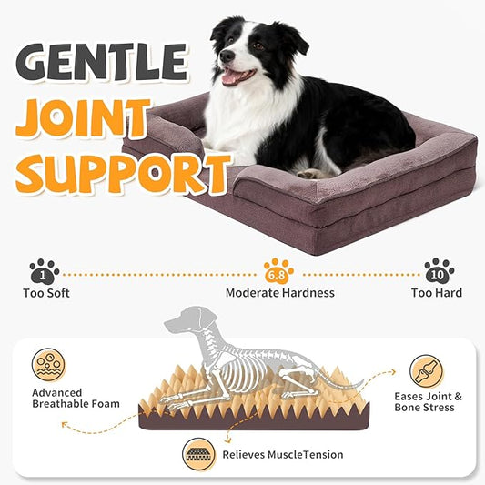 Makigued Orthopedic Dog Bed for Medium Dogs Egg Crate Foam Pet Sofa with Waterproof Liner, Removable Washable Cover, Nonslip Bottom, Cozy Couch for Medium Dogs and Cats, 35.0x24.8X 6.7, Dark Brown