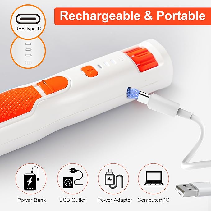 7-Speed Dog & Cat Nail Grinder with Light - Ring LED Safe to Avoid Overcut, Quiet Low Vibration & Powerful Fast, Cordless Rechargeable Toenail Trimmer for Small & Large Puppy & Breeds Paws(White)