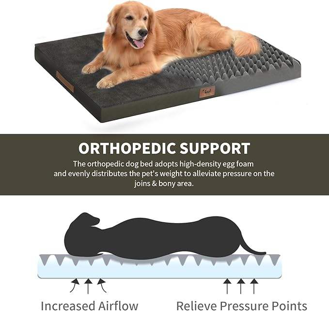 Tail Stories Orthopedic Dog Crate Bed for Extra Large Dogs, XXL Waterproof Comfort Pet Bed with Egg Crate Foam 47x29 Inch, Removable Oxford Cover, Coffee