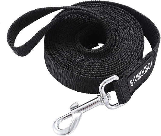 Siumouhoi Strong Durable Nylon 10ft Long Dog Training Leash, Traction Rope, 1 Inch Wide, for Small and Medium Dog (Black, 10 Feet)