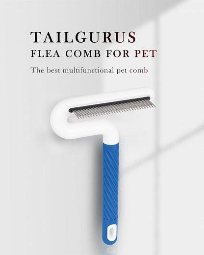 Flea Comb,TailGurus Pet Flea Comb for Dogs & Cats - Grooming Tool with Long & Short Steel Teeth, Safely Removes Tangles and Knots, Gentle Detangling Brush for Pet Hair (TG2042)(Blue)