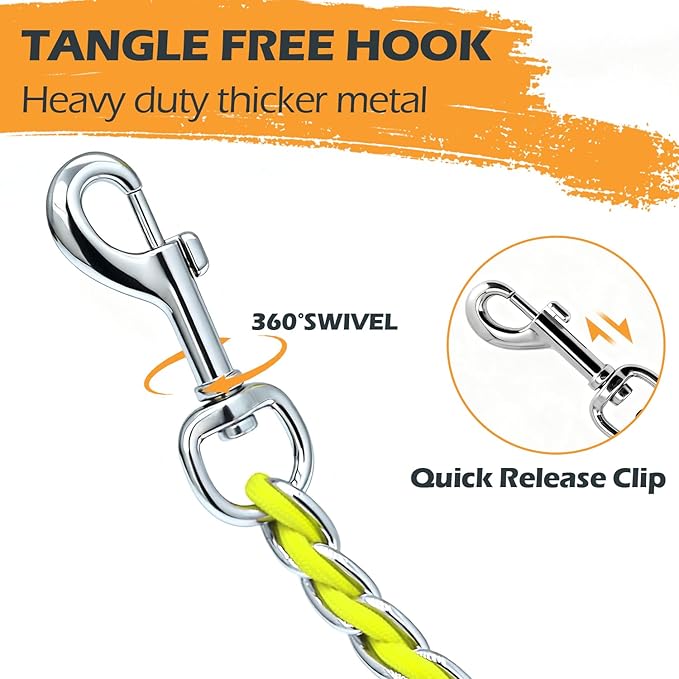 Chain Dog Leash Chew Proof Metal Leash for Medium Large Dogs, Chain Link Anti Chew 4FT Strong Anti Bite Comfortable Soft Padded Handle Yellow 3.0