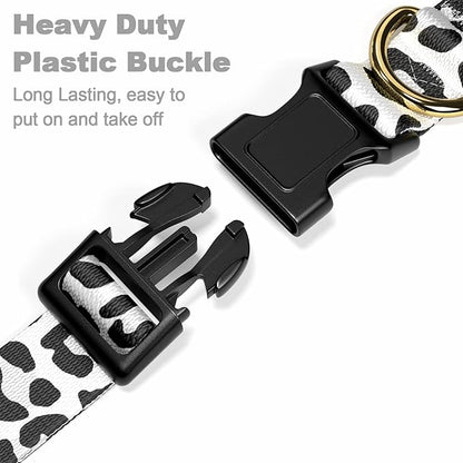 Rnivvi Dog Collar for Large Dogs, Cute Leopard Heavy Duty Adjustable Puppy Collar with Quick Release Buckle for Boy Girl & Female, Pet Accessories for Walking Running, L Length 1" Width, White