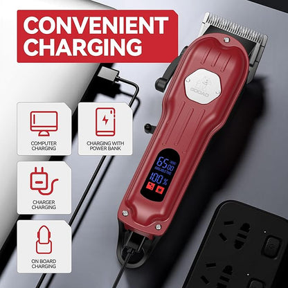 Dog Grooming Kit for Heavy Thick Hair & Coats, Low Noise Trimmer, Rechargeable Cordless Pet Shaver With Stainless Steel Blade, Clippers for Small Large Dogs Pets (Red)