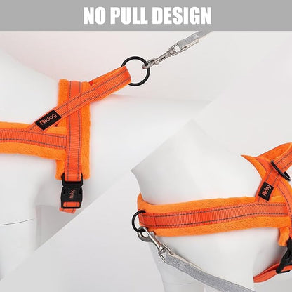 Didog Soft Flannel Padded Dog Vest Harness, No Pull/Quick Fit Reflective Dog Strap Harness, Easy for Training Walking (L:Chest 26-32", Orange)