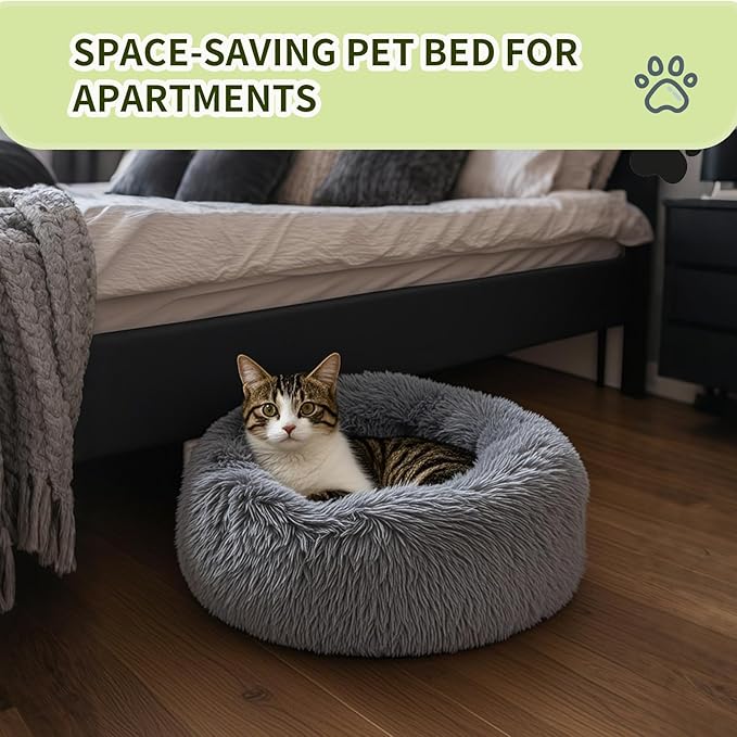 Comfort Donut Dog Bed for Small Dogs, Cat Bed & Pet Bed for Indoor Use, Medium Size with Soft Plush, Round Dog Beds for Large Dogs and Cats (Gray, 20''Lx20''Wx8''Th)