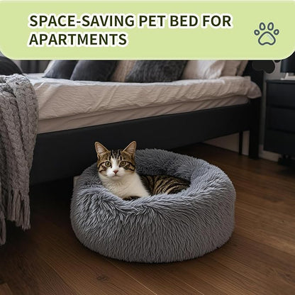 Comfort Donut Dog Bed for Small Dogs, Cat Bed & Pet Bed for Indoor Use, Medium Size with Soft Plush, Round Dog Beds for Large Dogs and Cats (Gray, 20''Lx20''Wx8''Th)