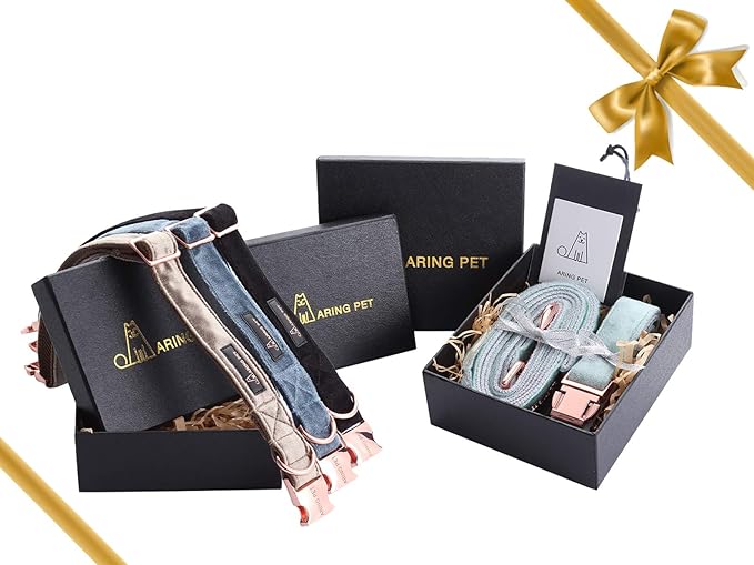 ARING PET Dog Collar and Leash, Velvet Dog Collar and Leash Set, Soft & Comfy, Adjustable Collars for Dogs Medium