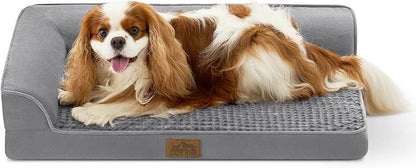 Orthopedic Dog Bed for Medium Small Size Dog, Dogs Crate Bed, L Shaped Foam Anti-Slip Bottom Pet Cat Sofa with Washable Removable Cover, Suitable for Pet Up to 40 lbs, 30x20x7.5 inch, Grey