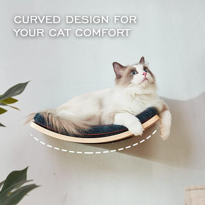 LIORCE Cat Shelf with Comfortable Cushion - Curved Cat Shelves and Perches for Wall (Medium Size) - Wall Mounted Cats Furniture for Sleeping, Playing, Climbing, and Lounging
