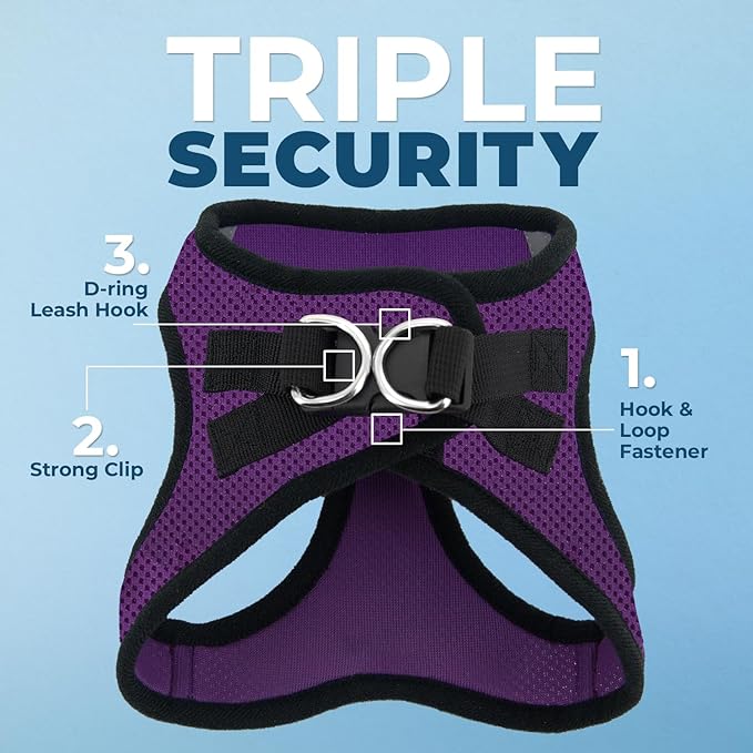 Best Pet Supplies Voyager Step-in Air Harness - All Weather Mesh, Reflective, No Pull Harness for Dogs, Cats - Secure with Hook & Loop Fastener, Buckle, Double D-Rings - Purple/Black Trim, XL