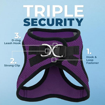 Best Pet Supplies Voyager Step-in Air Harness - All Weather Mesh, Reflective, No Pull Harness for Dogs, Cats - Secure with Hook & Loop Fastener, Buckle, Double D-Rings - Purple/Black Trim, XL