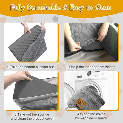 Dog Car Seat for Small/Medium Dogs, Memory Foam Dog Booster Seat, Travel Safety Per Car Seat with Washable Removable Cover, Storage Pockets for Dogs up to 35 lbs(Gray)