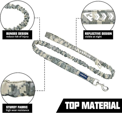 AUROTH Dog Leash Large Dogs, Heavy Duty Dog Leash Bungee, No Pull Leashes for Shock Absorption, Grey Camo Dog Training Leashes for Medium Large Breed Dogs 6FT, 2 Padded Handles