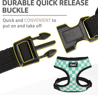 PUPTECK Soft Mesh Dog Harness and Leash Set Pet Puppy Cat Comfort Padded Vest No Pull Harnesses, Checkered Green&White, L
