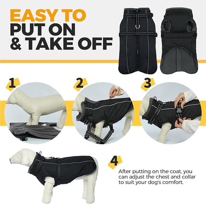 Lelepet Waterproof Dog Jacket with Harness Built in Warm Dog Winter Coat, Reflective Fleece Jacket Jacket, Dogs Coats for Small Dogs, Thermal Pet Snowsuit for Cold Weather Chihuahua, Maltese, Black XS