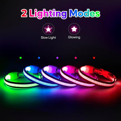 Flashseen LED Cat Collar,Light Up Dog Collar Rechargeable, Dog Lights for Night Walking, Comfortable Soft Mesh Pet Collar Adjustable for Cats Puppy and Small Dogs(Pink, XS)