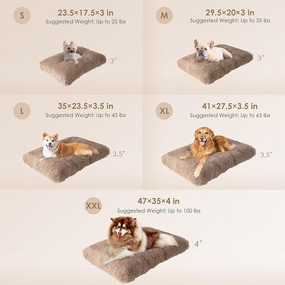 EHEYCIGA Fluffy XXL Dog Crate Pad, Plush Faux Fur Bed for Extra Large Dogs, Calming Anti Anxiety XXL Dog Bed, Washable Soft Warm Mat with Non-Slip Bottom, Camel