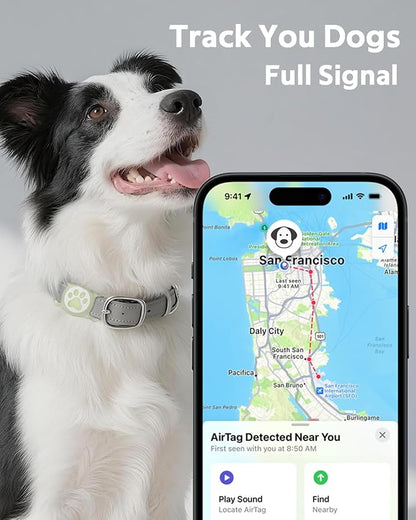 WhoseID IP68 Waterpoof Dog Airtag Holder, Stretchy Silicone Full Body Covered Apple Air Tag Holder for Dog Cat Collar Fit All Width Collar (Luminous, 1 Pack)