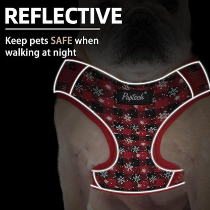 PUPTECK Christmas Small Dog Harness and Leash Set, No Pull Adjustable Puppy Cat Harness, Reflective Soft Mesh Pet Vest Small Sized, Checkered, S