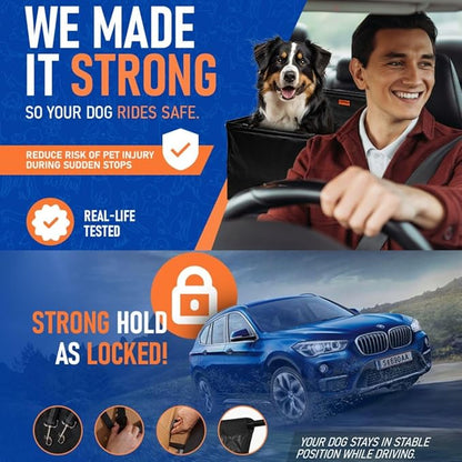 Large Dog Car Seat Medium Sized Dog or 2 Small Dogs. Hard Bottom, Dual Adjustable Seat Belt Leash, Waterproof, Breathable Mesh Sides. Back Seat Pet Cover for Dogs 29.5"X19.7"X19.7"