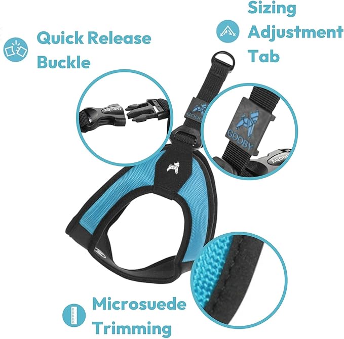 Gooby Escape Free Easy Fit Harness - Blue, Large - No Pull Step-in Patented Small Dog Harness with Quick Release Buckle - Perfect On The Go No Pull Harness for Small Dogs or Medium Dog Harness