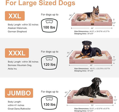 Large Dog Bed Orthopedic Washable: Jumbo Dog Bed Bolster Extra Large Dogs Egg Crate Foam Sofa Couch Waterproof Removable Cover - Pink