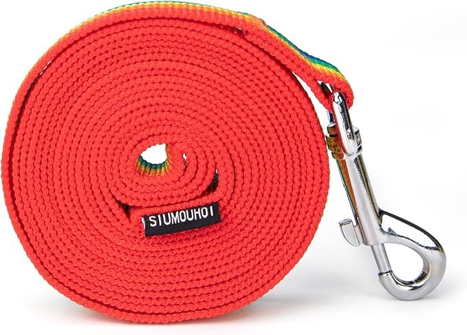 Siumouhoi Strong Durable Nylon Dog Training Leash, 1 Inch Wide Traction Rope, 6 ft 10ft 15ft Long, for Small and Medium Dog (Rainbow, 15 Feet)