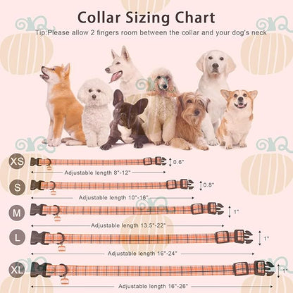 ARING PET Puppy Fall Dog Collar, Autumn Orange Black White Plaid Pet Collars for Small Medium Large Girl Boy Dogs Halloween-L Size
