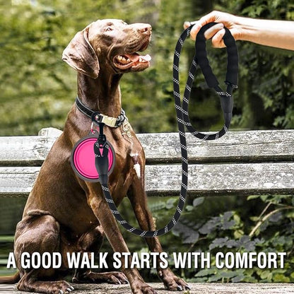 COOYOO 2 Pack Dog Leash 6 FT Heavy Duty - Comfortable Padded Handle - Reflective Dog Leash for Medium Large Dogs with Collapsible Pet Bowl Set 1-Black+Pink