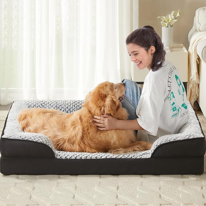 LEXTRO Orthopedic Dog Bed for Extra Large Dogs, Egg Crate Foam Bed for Extra Large Dogs, Equipped with Removable Waterproof Pillow Cover and Anti-Slip Bottom, Pet Bed