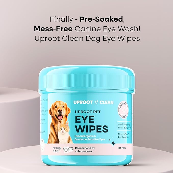 Uproot Clean Cat & Dog Eye Wipes: Hypoallergenic Eye Wipes for Dogs (100ct.) - Gentle & Cleansing Tear Stain Remover for Dogs - Reduce Discharge, Tear Stain Deep Clean Wrinkles Cats