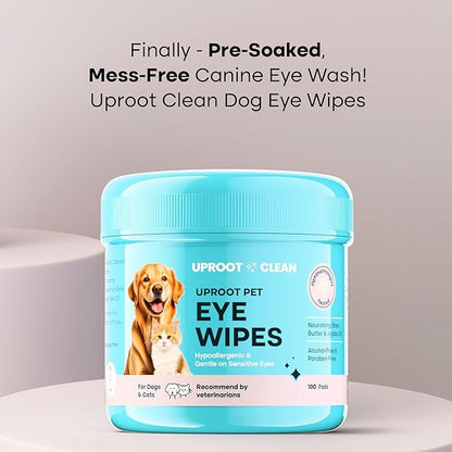 Uproot Clean Cat & Dog Eye Wipes: Hypoallergenic Eye Wipes for Dogs (100ct.) - Gentle & Cleansing Tear Stain Remover for Dogs - Reduce Discharge, Tear Stain Deep Clean Wrinkles Cats