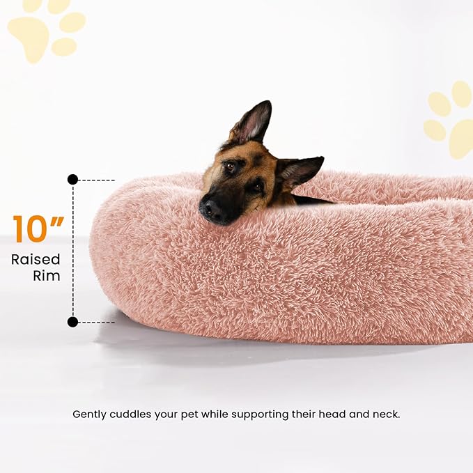 URGVANZ PET Calming Dog Bed Anti-Anxiety Donut Dog Beds for Small Medium Large Dogs,Washable Plush Fluffy Indoor Cat Kitten Round Cuddler Cushion (Pink, XX-Large)