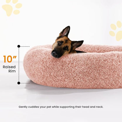 URGVANZ PET Calming Dog Bed Anti-Anxiety Donut Dog Beds for Small Medium Large Dogs,Washable Plush Fluffy Indoor Cat Kitten Round Cuddler Cushion (Pink, XX-Large)