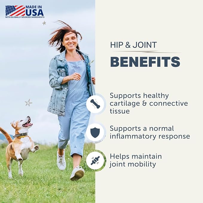 Four Leaf Rover Hip & Joint - Mobility & Joint Support with Glucosamine and Chondroitin for Dogs, 2.9 oz - 22 to 60 Day Supply, Depending on Dog’s Weight - Vet Formulated - Easy to Mix - Delicious