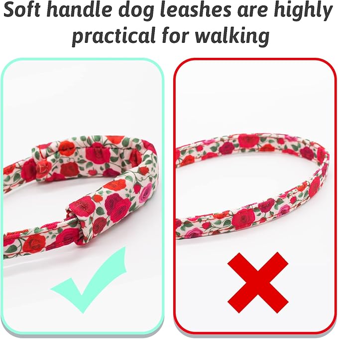 Dog Collar and Leash Set Girls Adjustable Puppy Collars with Floral Bow Tie for Small Medium Large Female Dogs, Red Rose, M