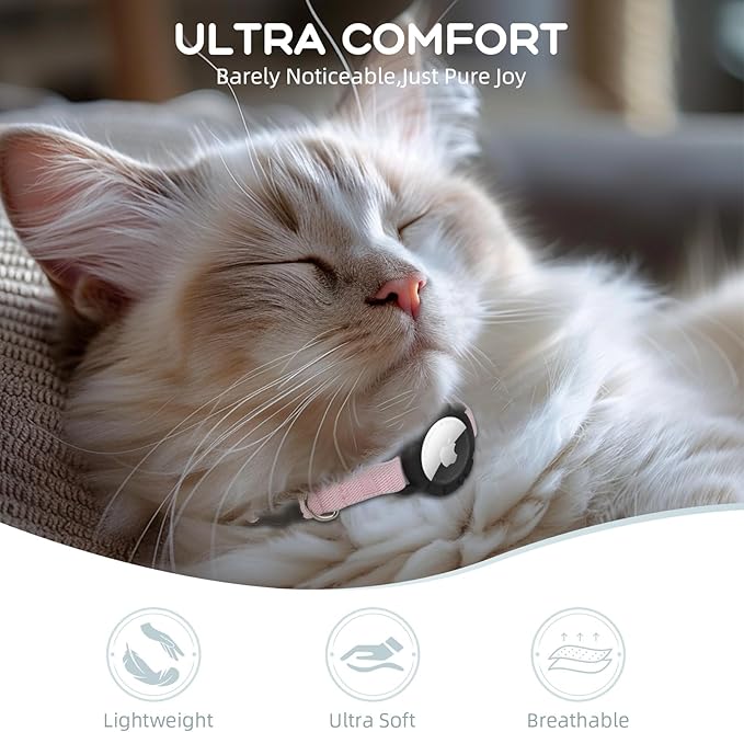AirTag Cat Collars, Stretchy Collar with Apple AirTag Holder and Bell, Breakaway Ultra Design Elastic GPS Tracking Collars for Cats and Puppies, (7.5-12.5 Inch), Pink