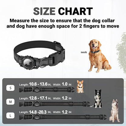 HDDTTZ AirTag Dog Collar, IP68 Waterproof Integrated Air Tag Dog Collars with Reflective, Ultra-Durable, Comfortable Padded, Heavy Duty Dog Collars for Small Medium Large Dogs, M (12.6"-17.1"), Black