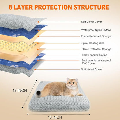 ENJOY PET Heated Cat Bed Indoor, 12 Level Timer and Temperature Cat Heating Pad, Electric Pet Heating Pad for Puppy Cats Dogs with Chew Resistant Steel Cord Heated Pet Bed