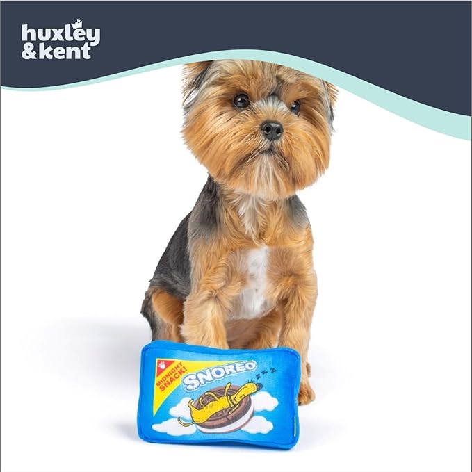 Huxley & Kent Funny Dog Toy w/Squeaker – Power Plush Squeaky Dog Toys for Small Dogs – Durable Small Stuffed Animal for Indoor Play & Fetch - Tiny Tuff Snoreo Cookies
