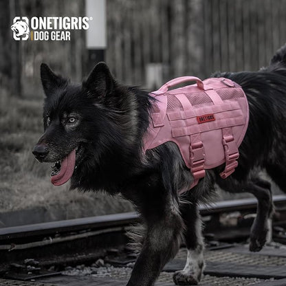 OneTigris Tactical Dog Harness for Small Dogs, No Pull Small Dog Vest Harness with Handles Breathable Military Dogs Molle Vest, Harness for Walking Hiking Training