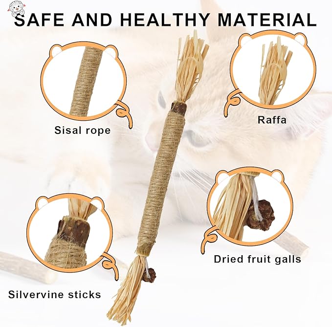 lenpestia Silvervine Chew Sticks for Cats 10 Pcs Cat Chew Toy Natural Cat Chew Toy Silver Vine Sticks Teeth Cleaning Teething Toys for Bored Indoor Cats
